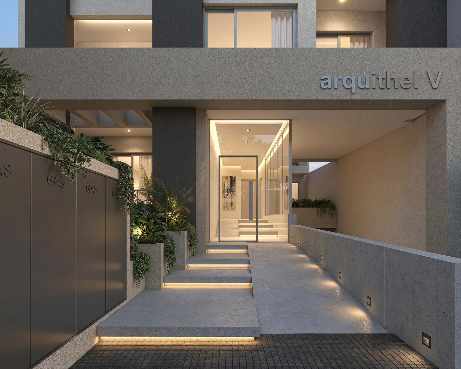 Acceso peatonal Edificio arquithel V en Bernal Quilmes - Proyecto residencial